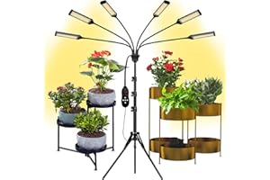 Aukphie LED Grow Light for Indoor Plants, 450LEDs Plant Light with Tripod Stand and Adjustable Gooseneck, Full Spectrum LED Grow Light with Timer for Greenhouse Veg and Flower (6 Arms)