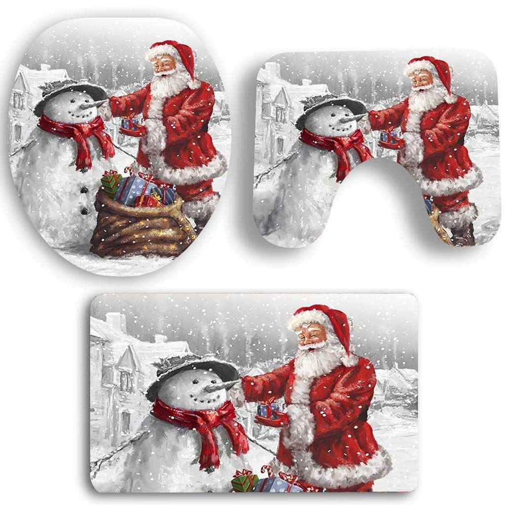 Smiela Tapis de Bain Set Coussin de siège de Toilette Tapis de Noël Bonhomme de Neige Décoration Tapis de Bain
