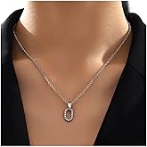 Erimberate Bohemian Crystal Square Pendant Necklace Choker Silver Cz Paved Square Choker Necklace Rhinestone Rectangle Necklace Chain Hollow Geometric Necklace Jewelry for Women