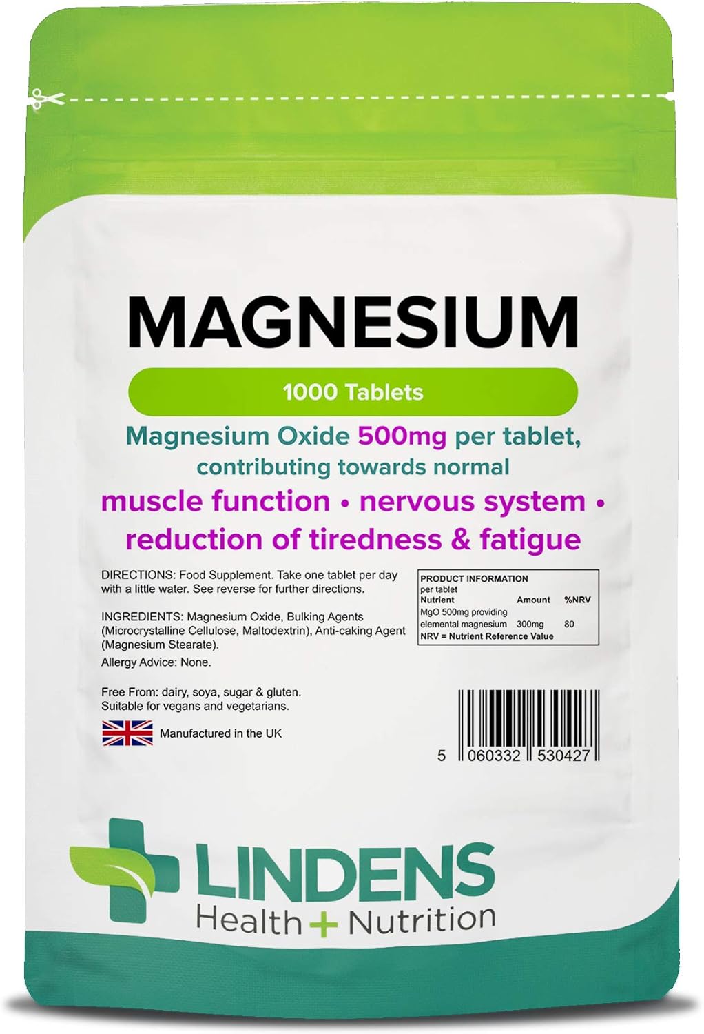 Magnesium 500mg Tablets 1000 Pack Reduction of Tiredness and Fatigue