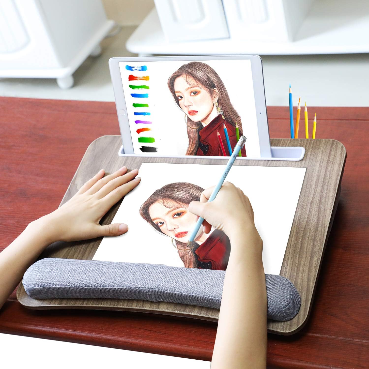 HUANUO Lap Laptop Desk - Portable Lap Desk with Pillow Cushion, Fits up to 15.6 inch Laptop, with Anti-Slip Strip & Storage Function for Home Office Students Use as Computer Laptop Stand, Book Tablet: Kitchen & Dining