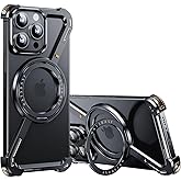 OATSBASF Minimalist Phone Case Compatible with iPhone 15 Pro 6.1", 360° Rotation Kickstand Aluminum Metal Frameless Design Bumper Z Case, Protective Shock Grade Shell, Black