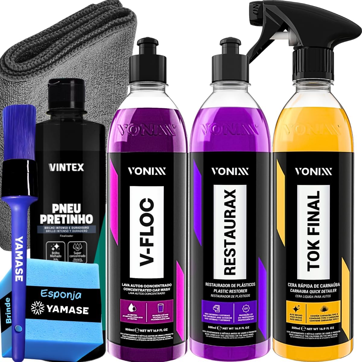 Kit Shampoo V-Floc Cera Tok Final Pneu Pretinho Restaurax Vonixx