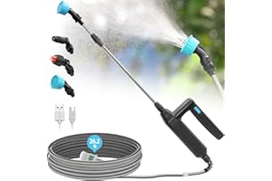 VAXMAY Battery Powered Garden Sprayer Wand, 32 Inch Telescopic With 26.2 FT Hose, 7.4V Rechargeable Electric Watering Handle, 3 Adjustable Nozzles & Filter for Weed, Lawn, Yard