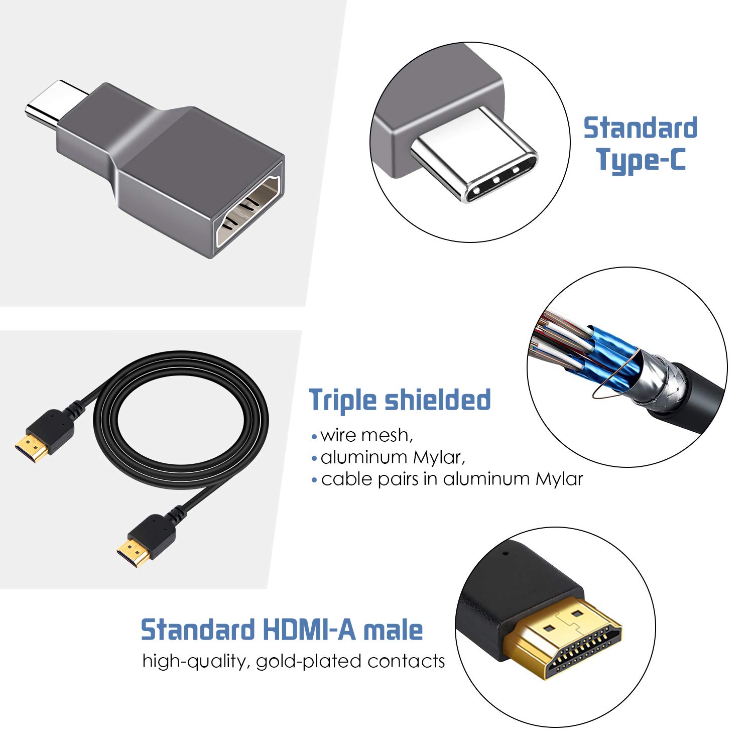 WU-MINGLU USB C zu HDMI Adapter mit 4k HDMI Kabel, Typ C (Thunderbolt 3) auf HDMI Ultra Mini Hub für USB-C Geräte
