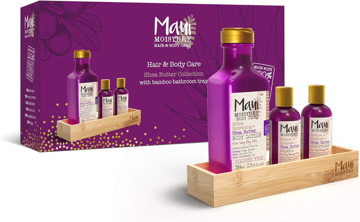 Maui Moisture Gift Set, Vegan Shea Butter Shampoo, Conditioner and Body