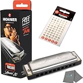 Hohner Special 20 Diatonic Harmonica, C-Major - Professional, Responsive Reeds, Injection Molded Plastic Comb with Projecting Mouthpiece, with Glow-in-the-Dark Key Stickers &amp; Cleaning Cloth