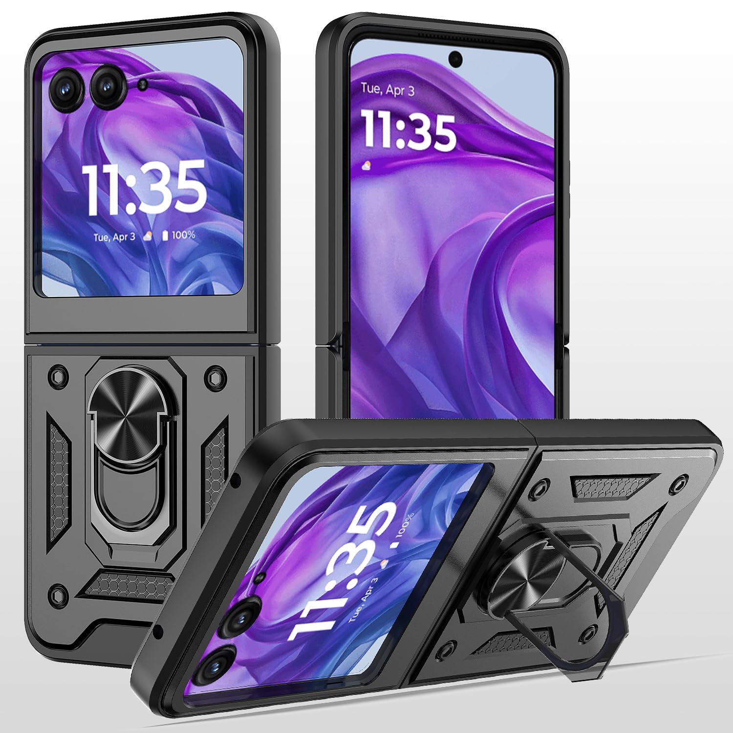 MQERYBV for Moto Razr 50 Ultra Case Protection Cover Shockproof Heavy Duty [Military-Grade] Rugged Phone Case with Kickstand for Motorola Moto Razr 50 Ultra (Black)