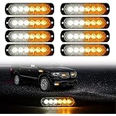 LED Emergency Strobe Lights DIBMS 8x Amber White 6 LED Strobe Warning Emergency Flashing Light Caution Construction Hazard Li