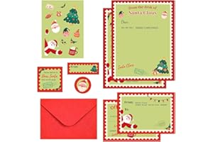 ROSCID Christmas Letter To Santa 24 Kits 146pcs - 5x7” Fill in The Blank Cards/Envelopes/Stickers/Seals/Address Labels, Xmas Party Favor Santa Claus Stationary Paper Writing Kit Christmas Wish Listing Green