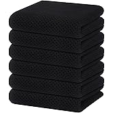 Homaxy 100% Cotton Waffle Weave Kitchen Dish Towels, Ultra Soft Absorbent Quick Drying Cleaning Towel, 13 x 28 Inches, 6-Pack, Black