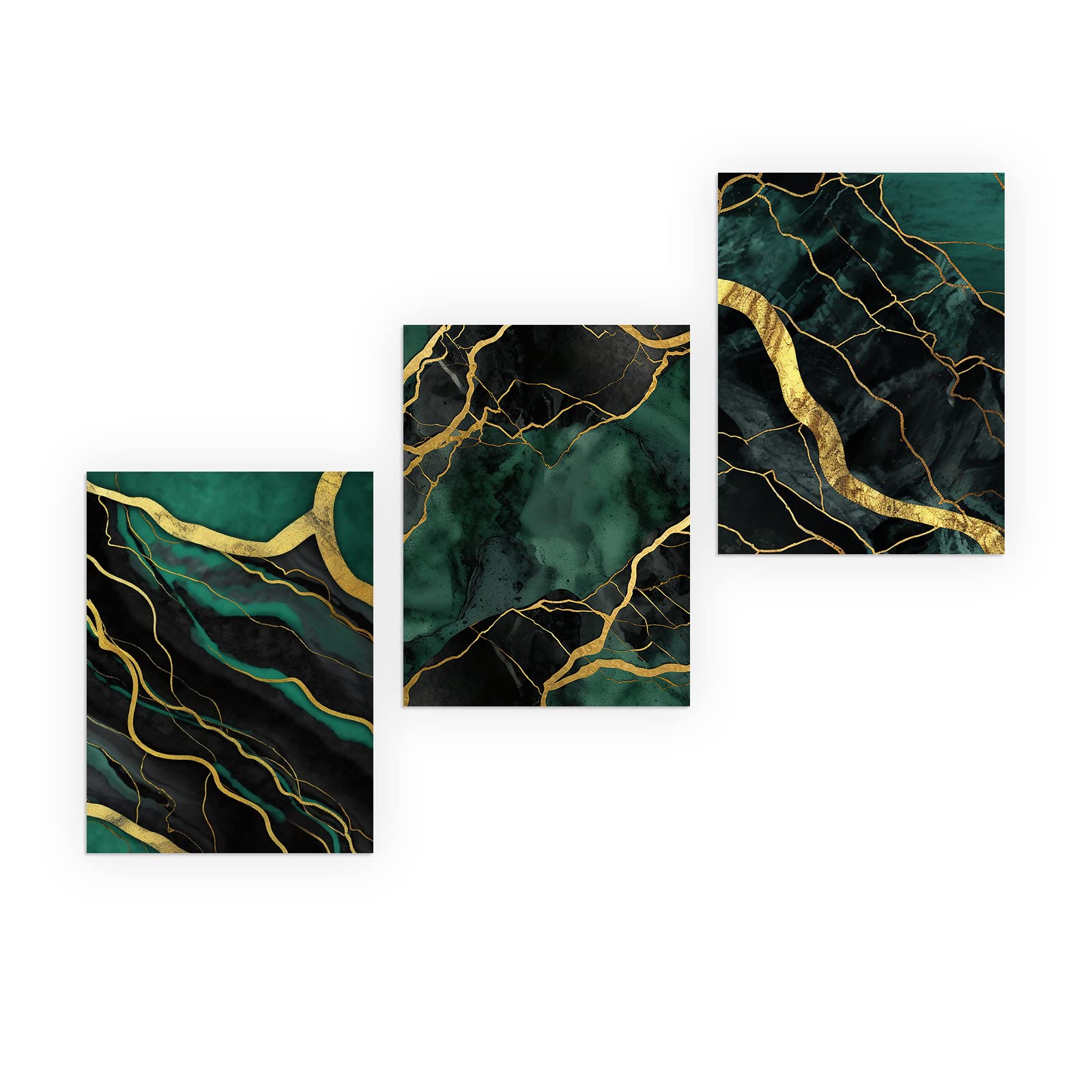 CCWACPP Abstract Canvas Wall Art 3 Piece Black Gold Green Pictures Wall Decor Marble Painting Art Modern Home Prints (40x60cmx3)