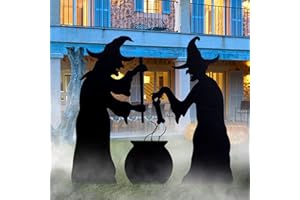 YoleShy Halloween Witch Stakes with Cauldron, Set of 3 Metal Halloween Yard Stakes, Scary Witch Yard Decorations