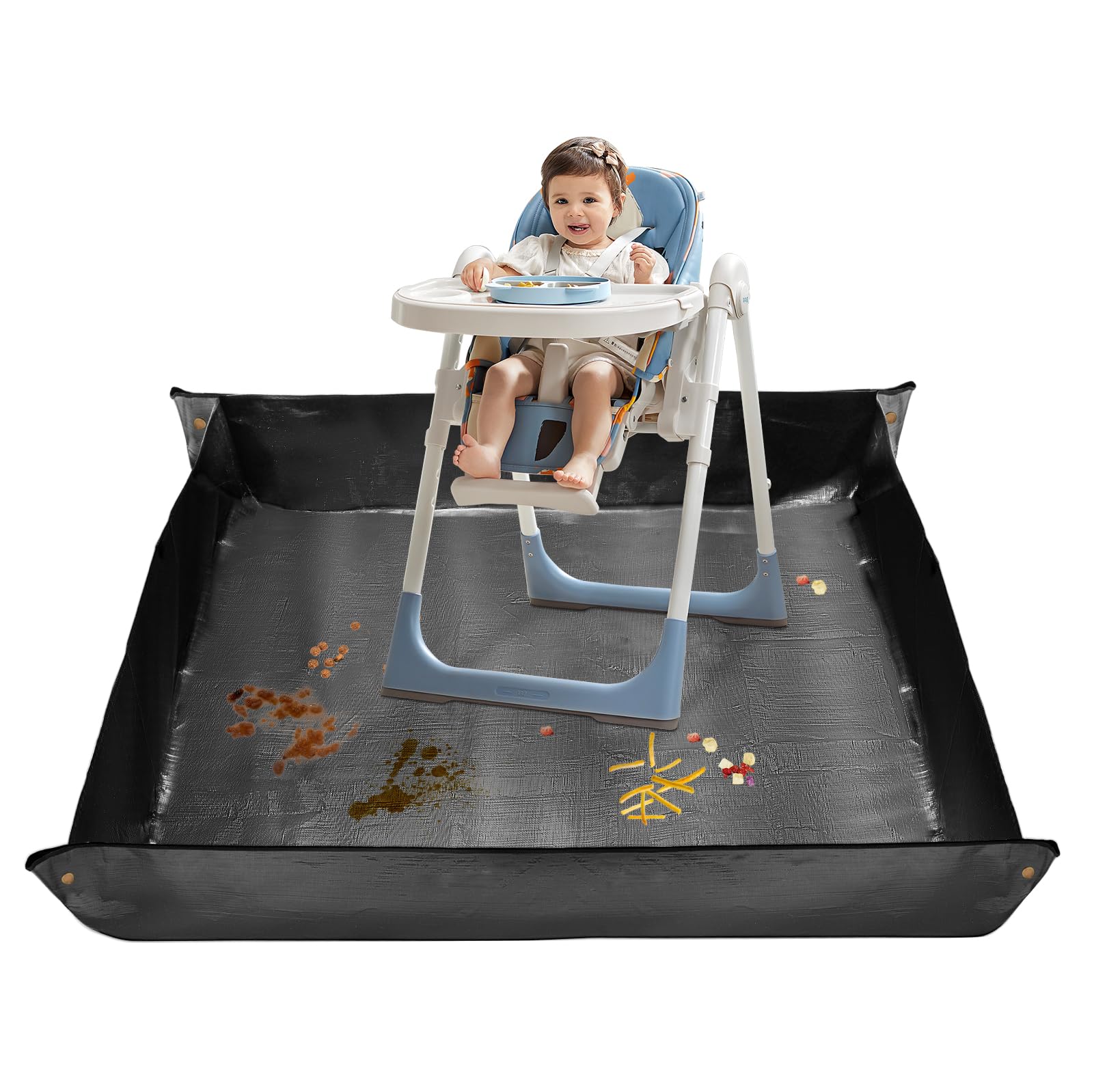 Photo 1 of Splat Mat for Under High Chair, 59x59 Inches Large Size Mess Mat Floor Protector, Corner Snap Design, No Splash and Easy to Clean Versatile Feeding & Play Mat for Kids