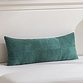 Fancy Homi Set of 1 Teal Boho Long Lumbar Body Decorative Throw Pillow Cover 14x36 Inch for Bed Couch Bedroom Bench, Soft Patchwork Corduroy Textured Pillow Case, Rustic Farmhouse Room Decor