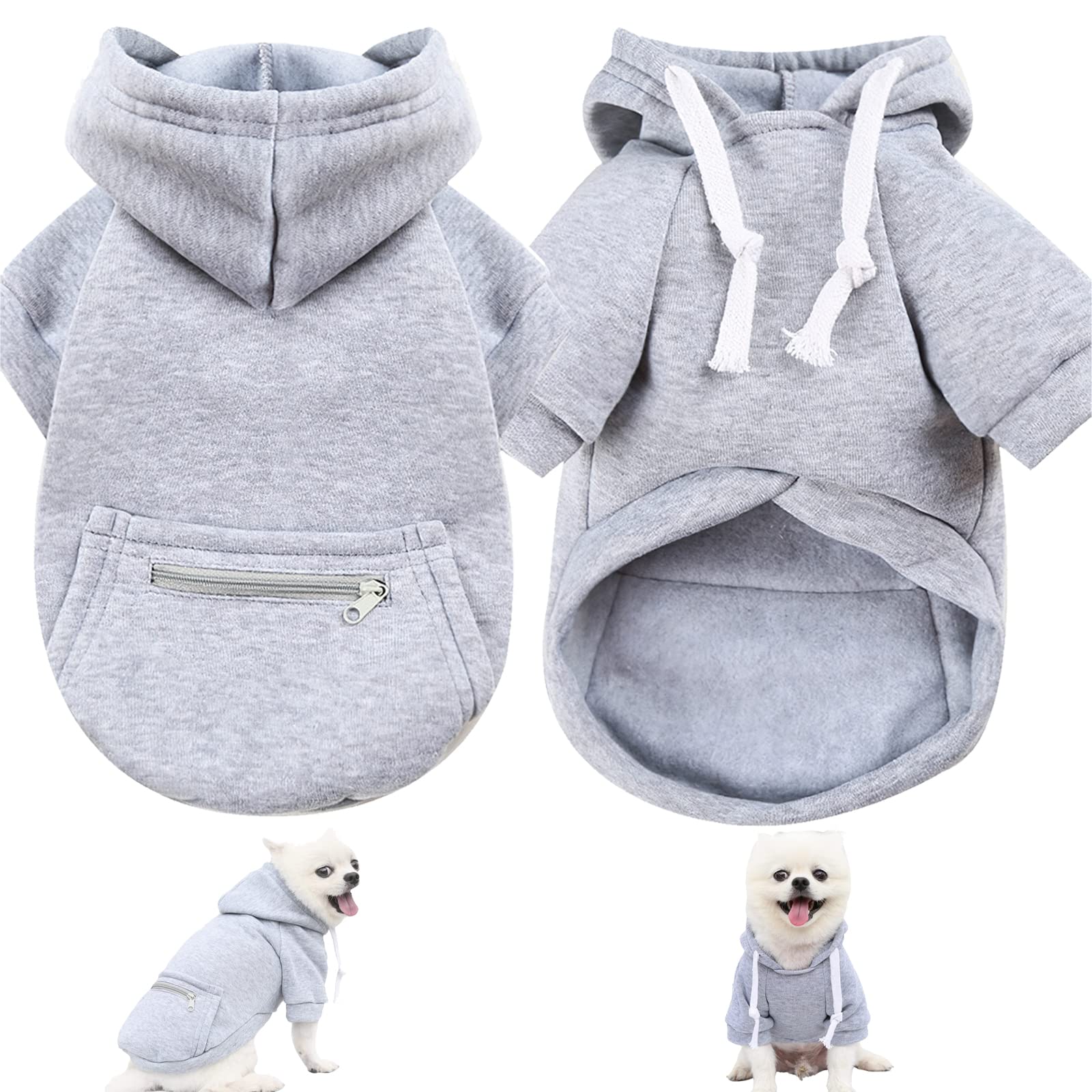 Dog Hoodie Pet Clothes for Dog Cat Dog Sweaters Small Breed Fashion Puppy with Fruit Snack Zipper Pocket Dog Cat Drawstring Sweatshirt (Grey, M)
