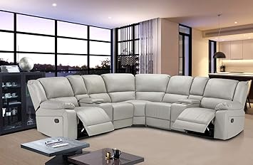 Amazon Com Jocestyl Reclining Sofa Set Home Theater Sectional Sofa Set With 2 Consoles With Cup Holders For Living Room 7pcs Pu Grey Furniture Decor