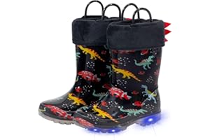 EUXTERPA Toddler Kids Light Up/Solid Color Rain Boots Waterproof Warm Fleece Lined Boots for Boys Girls Winter Snow Boots