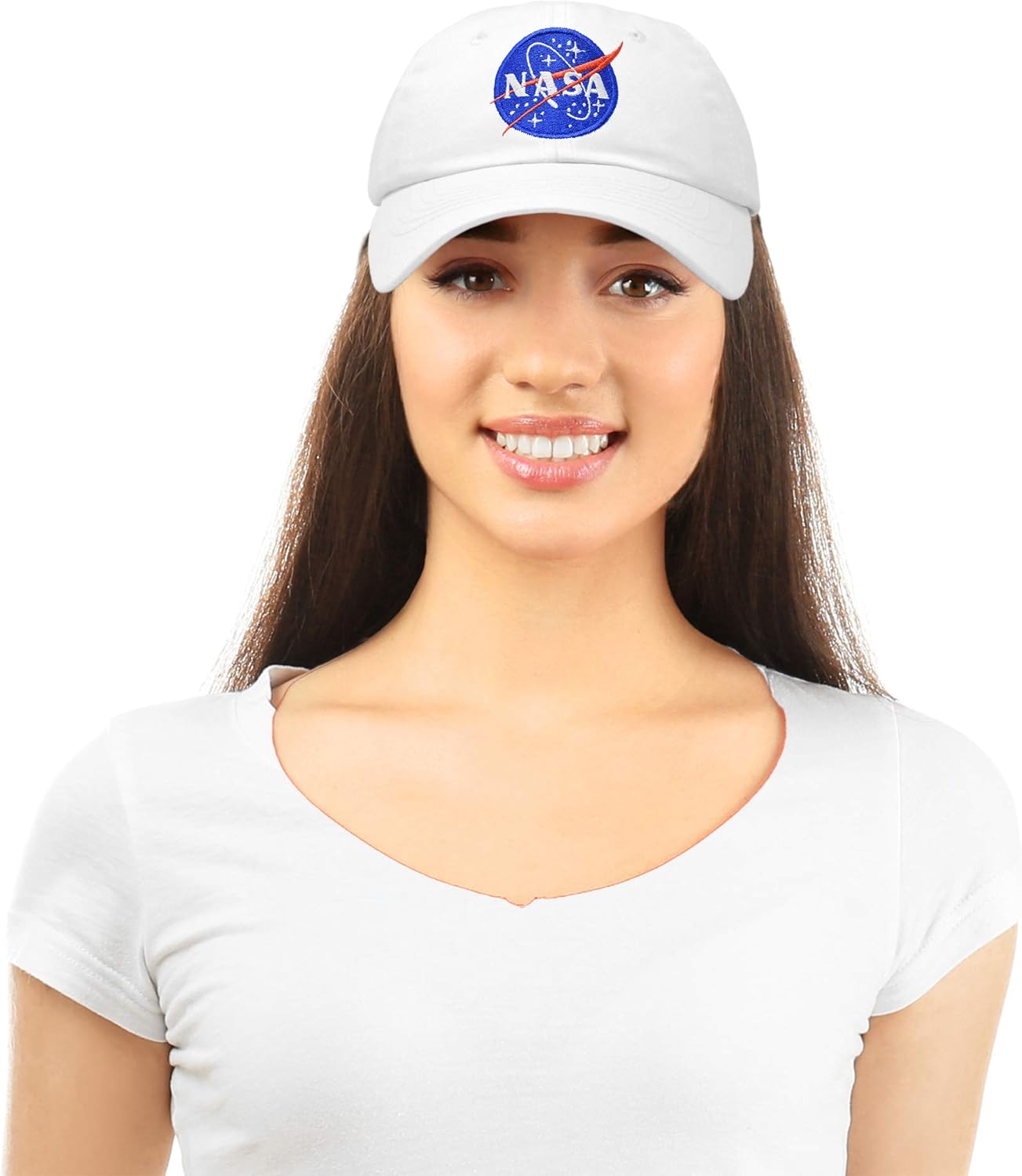 DALIX NASA Hat Soft Baseball Cap Embroidered Space Meatball Logo in White: Clothing
