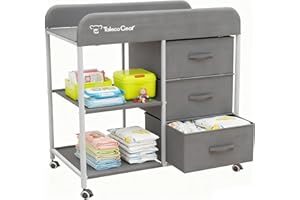 YOZOIA Baby Changing Table, Portable Changing Table, Diaper Changing Station with Waterproof Pad, Changing Table Dresser with 3 Storage Baskets, Mobile Nursery Organizer for Newborn Essentials