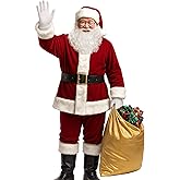 Togake Santa Suit Adults Men 11pcs Set Red Deluxe Classic Velvet Santa Claus Costume for Christmas Party Cosplay