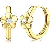 MILACOLATO 925 Sterling Silver Flower Hoop Earrings Women Toddler 18K Gold Plated Small Huggie Hoop Earrings Hypoallergenic Plumeria Flower Hoop Earring for Women Valentines Day Mother's Day Birthday Gifts