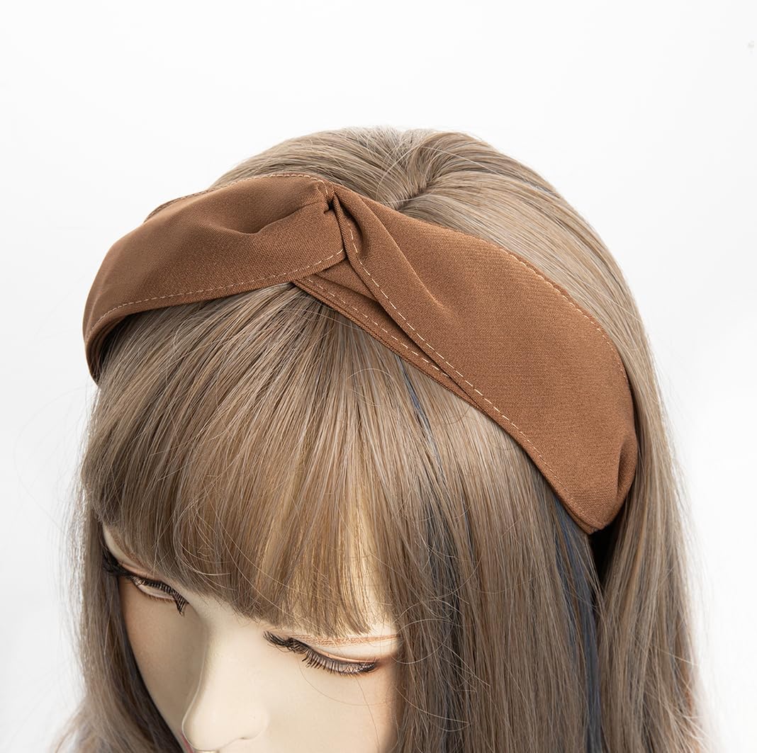 axy Headband with Refined Knot and Two-Layer Fabric Covered – Beautiful Women's Headband Hair Accessories Headband HRD5 (Brown)