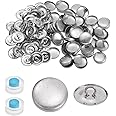 HARFINGTON 100 Sets Self Cover Button Kit 30L 0.75" 19mm with Wire Backs Aluminum Buttons to Cover Fabric Button Maker Covered Buttons Kit with 2 Tools for DIY Cloth Home Decor Sewing