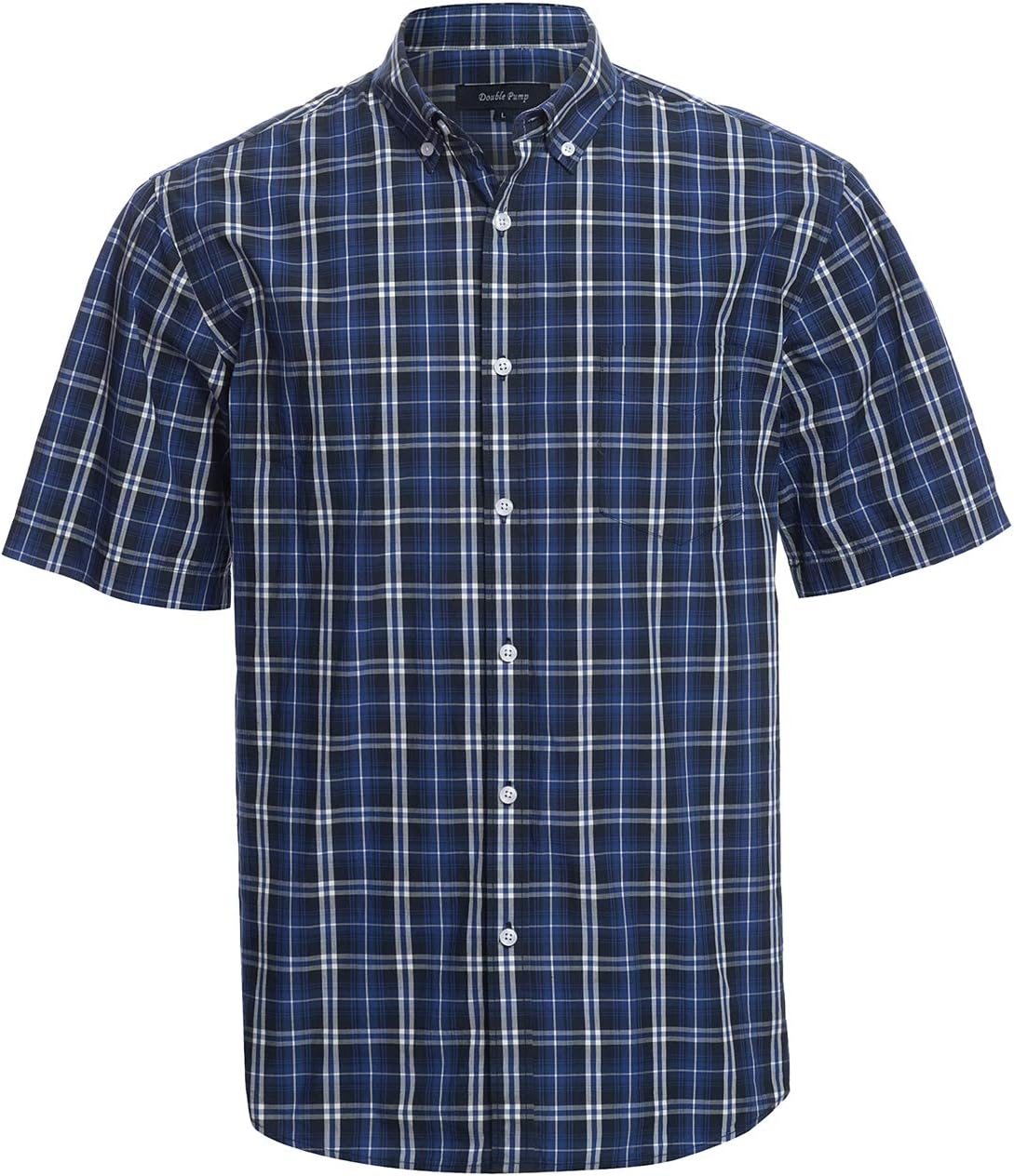 Double Pump Short Sleeve Shirts for Men 100% Cotton Regular Fit Short Sleeve Button Down Shirts for Men