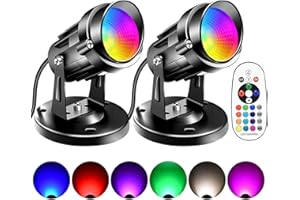 FZWLE RGBW 6W Color Changing Spot Lights with Remote, 16-Color Uplighting Indoor, 120V Plug-in & 6FT Cord, Includes Floor Foot Switch & Base (2-Pack)