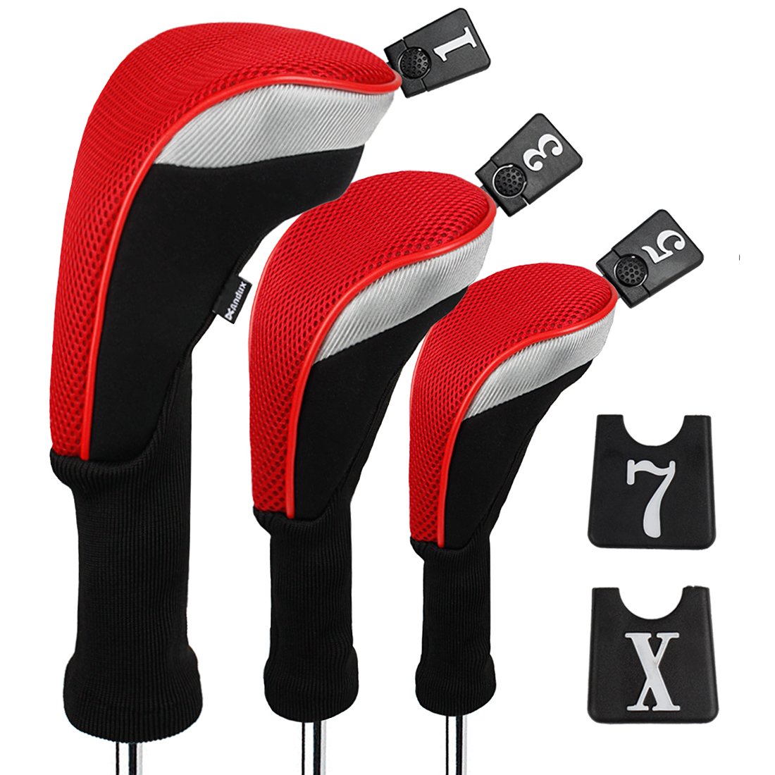 Andux 3pcs/Set Golf 460cc Driver Fairway Wood Club Head Covers Long Neck Black/Red