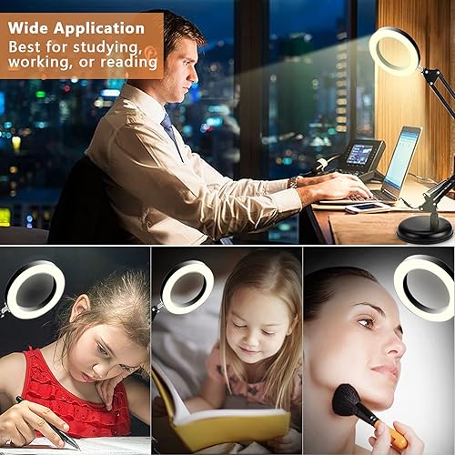 DLLT Dimmable Swing Arm Desk Lamp with Clamp, 68 LED Flexible