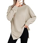 Laughido Women's Long Sleeve Crew Neck Slit Oversized Sweatshirts Pullover Loose Casual Tunic Tops 2025 Fall Clothes