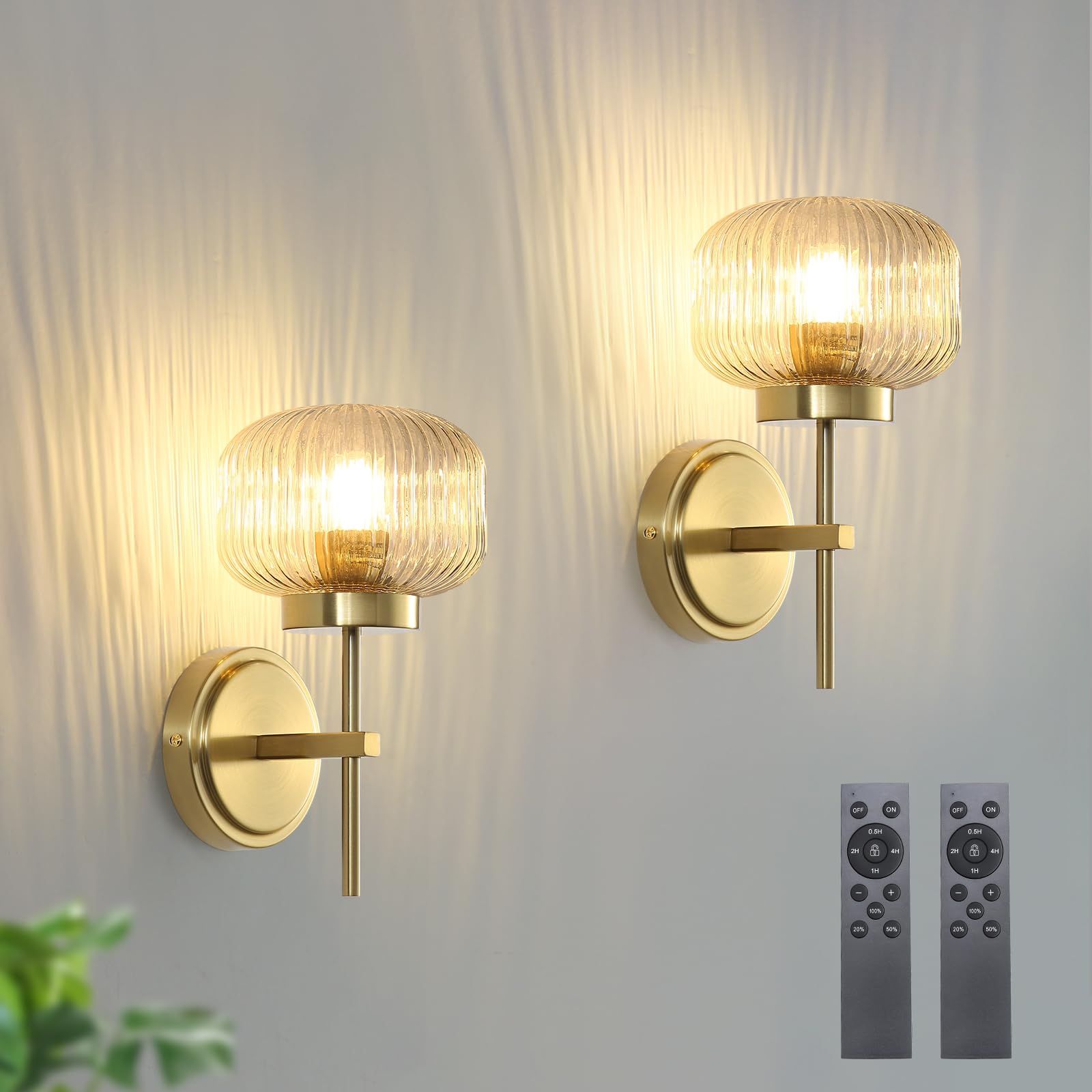 Photo 1 of HONGREN Battery Operated Wall Sconces Set of Two Rechargeable Battery Powered Black Wall Light Fixtures with Remote Control Globe Glass Dimmable for Living Room Bedroom Mirror Hallway (2 Pack)