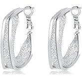 Hius 18K Gold Plated Filigree Earrings for Women, Chunky Gold Twisted Hoop Earrings, Disco Earrings for Women，Cubic Zirconia Hoop Dangle Elegant Earrings