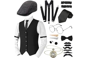 ACEHOME 1920s Mens Costume Accessories Set for Adult, Roaring Retro 20s Gatsby Gangster Costume Outfit with Vest Beret Pocket Watch
