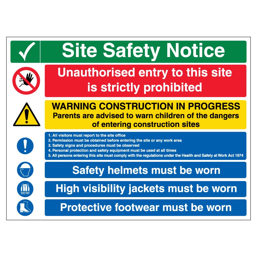 V Safety Multi Hazard Site Safety Notice 6 Points - Correx® 600 x 450 mm Safety Sign