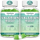 Zetelixia 2 Pack Organic Valerian Root Gummies, Natural Calm to Help Relaxation, Herbal Supplement for Mood Support, Melatonin Free, Non-GMO, Gluten Free, Vegan, Green Grape Flavor, 120 Count