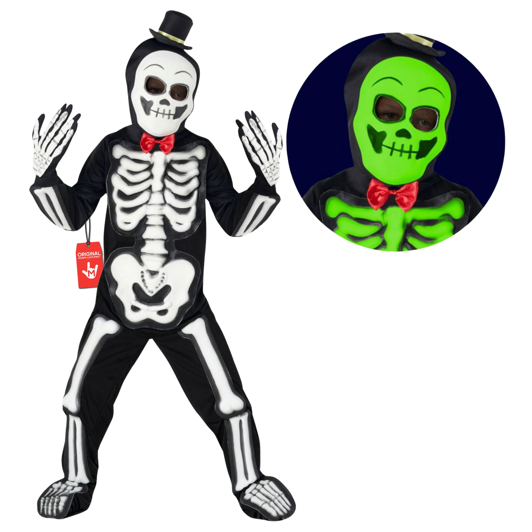 Morph Costumes Glow In The Dark Skeleton Costume For Kids Halloween - Toddler Boys Girls Skeleton Outfit, 7-9 Years