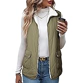 SHEWIN Women Puffer Vest Casual Stand Collar Sleeveless Puffer Jacket Warm Winter Reversible Zip Up Outerwear with Pockets