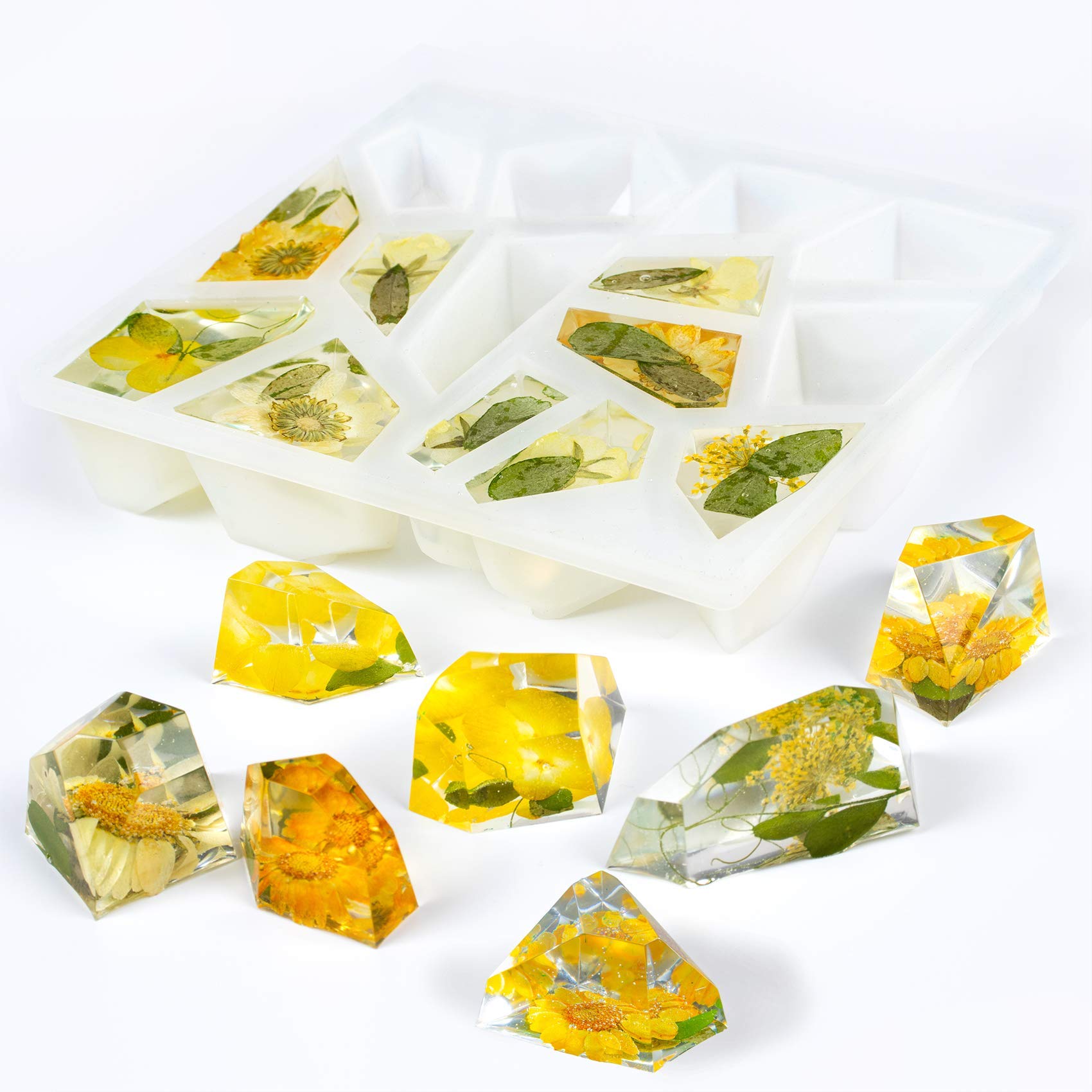 Crystal Quartz Gemstone Epoxy Resin Silicone Mould Multi-Faceted Gems, Jewellery, Cabochone, Candle, Soap, Polymer Clay Projects 15-Cavity 6x5.1x1inch