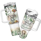 34HD Cute Elephant Tumbler 40oz with Handle and Straw, Just a Girl Who Loves Elephants Insulated Travel Coffee Mug, Funny Wildlife Animal Floral Design Gifts for Women - Birthdau Gifts to Her & Fans