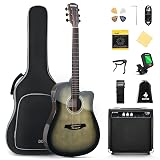 Donner Acoustic Electric Guitar Full Size Kit for Beginner Intermediate with Amplifier Capo Pick Tuner Strings Strap - 41 Inch