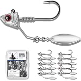 FREE FISHER 10Pcs Underspin Jig Heads with Spinner Blades 1/8 3/16 1/4 3/8 1/2oz Fishing Jig Heads with 3D Eyes for Bass Crappie Freshwater Saltwater Fishing