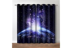 Jekeno Galaxy Earth Blackout Curtains Outer Space Nebula View Print Drapes Decor Home Bedroom Nursery Playroom Apartment Living Room Darkening Grommet Window Treatments 2 Panels Set,52x84 Inch