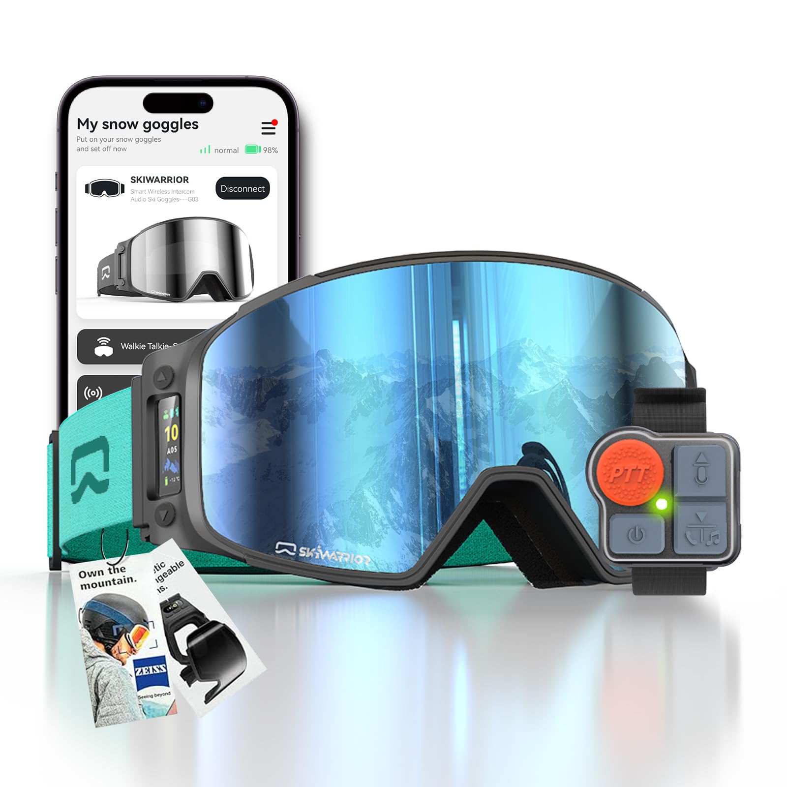 Photo 1 of Multifunctional Smart Bluetooth Ski Goggles with Walkie-Talkie, Replaceable Anti-Fog Zeiss Lens, Music & Call, Real-Time AMOLED Display, Compatible with Most Helmets (G03 Blue, Multi-Button Remote)