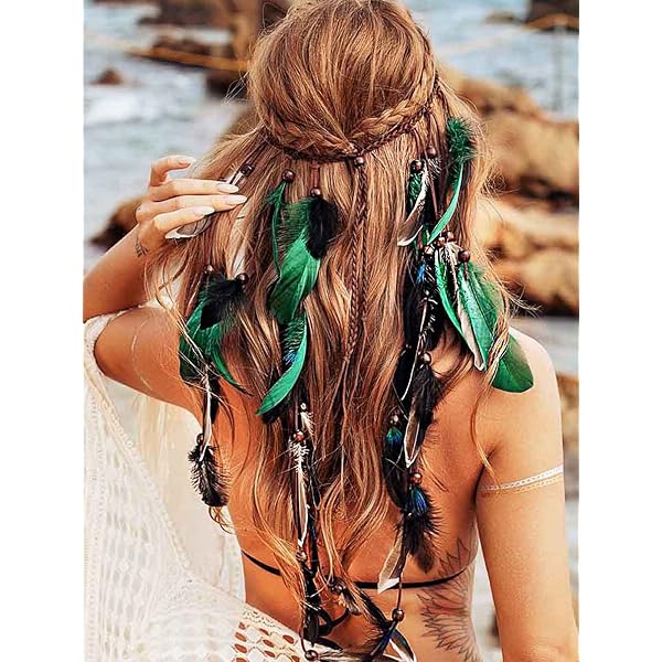 DOCILA Feder-Stirnband & Armbänder Set Im Boho-Stil - Mit Pfauenfedern, Verstellbar, Für Festival & Cosplay