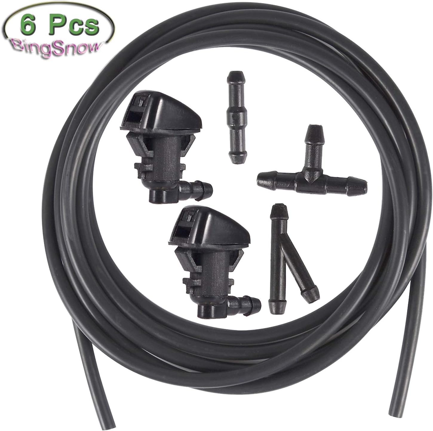 BingSnow 2 Pcs Windshield Washer Squirter Nozzle Spray for Jeep Commander, Dodge Nitro, Jeep Liberty and 3 Meters Fluid Hose with 3 Pcs Connector, Replace OEM # 55157319AA, 4806312AA
