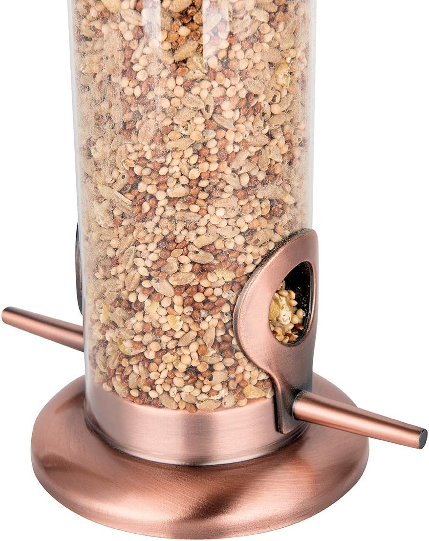 Bird Feeder Hanging Wild Bird Seed Feeder for Mix Seed Blends Heavy Duty All Metal Anti-UV Finishing, Copper Finish, 14 Inch (Seed is not Included) : Garden & Outdoor