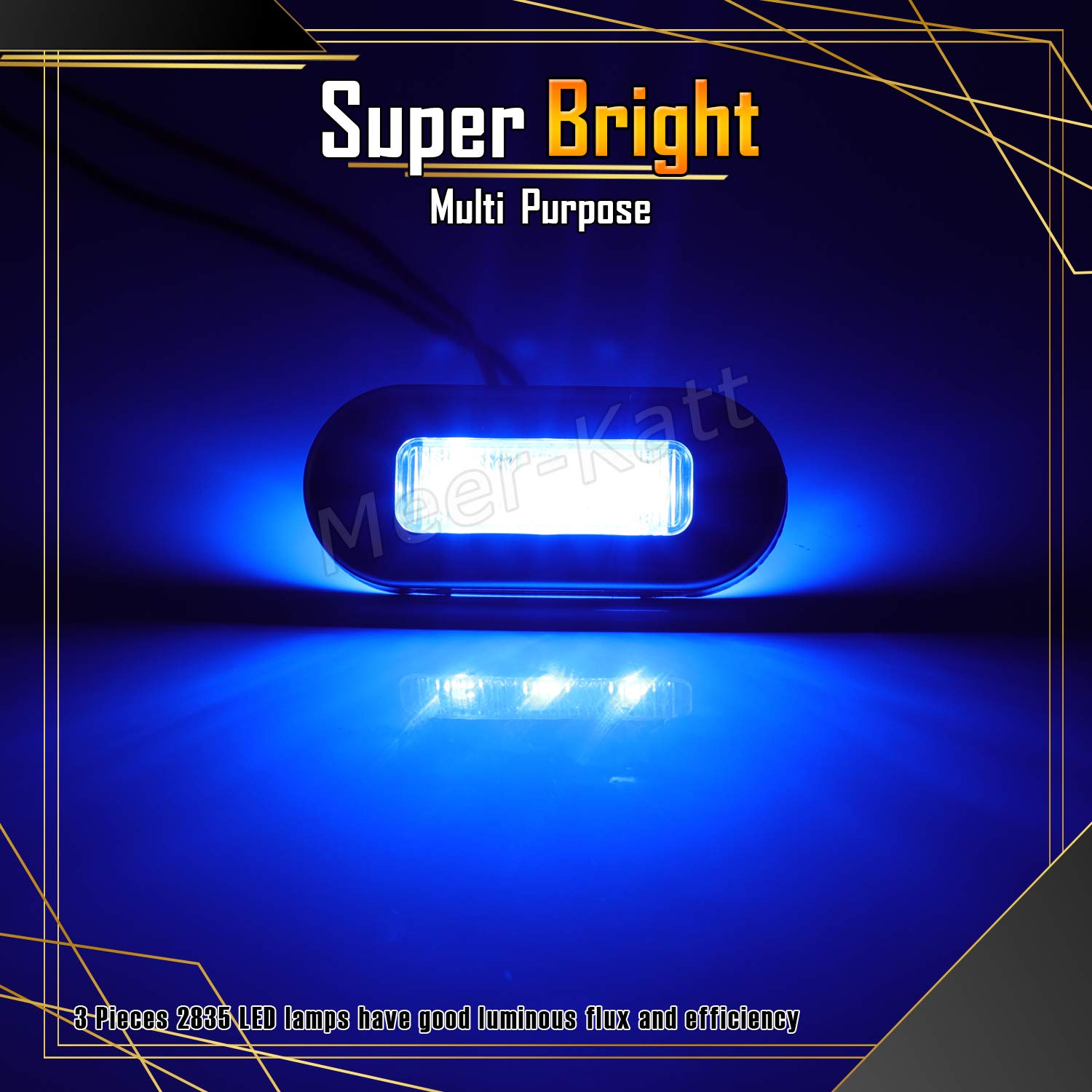 Meerkatt (Pack of 10) 3 Inch Oblong Amber LED Marine Courtesy Light Sealed Flush Mount Clearance Lamp for Yacht Stair Deck Garden Boat RV Cabin Truck Waterproof 12V DC with Chrome Stainless Bezel UV12